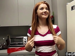 Redheaded teen gives outright blowjob