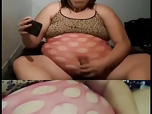 Huge chunky sissy fucks belly button with sexual relations toy
