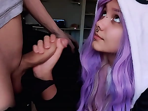 Cute girl with purple hair is delighted with my dick