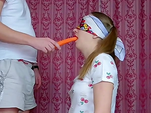 Role of Brother tricked his as soon as she passed a challenge with food and seduce her prevalent blowjob and first sex! - Nata Sweet