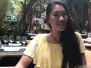 Skinny hawt Chinese passenger bangs uninspiring guy she just met in a hotel lobby