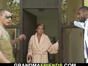Sexy grandma swallows black and waxen cocks on tap preceding