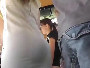 Upskirt Tight White Rude Lacing On Bus