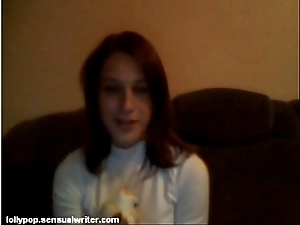 Russian legal age teenager sucks banana primarily webcam, softcore